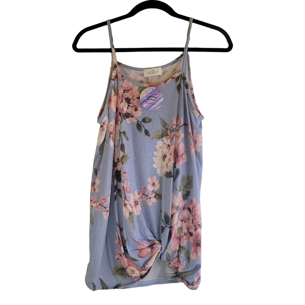 Hopley Floral Spaghetti Strap Tank Top With Knot on the Side Detail-S & L - Picture 13 of 14